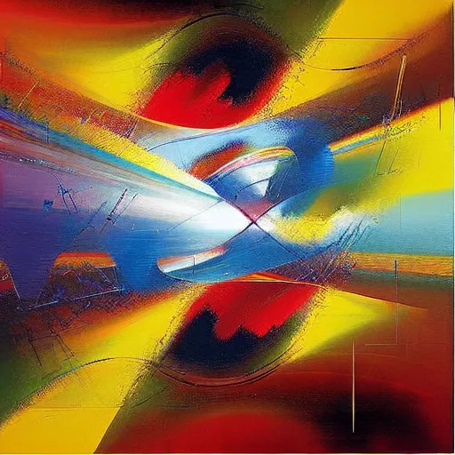 Image similar to abstract art representing momentum, oil painting by john berkey and gabriel dawe, masterwork