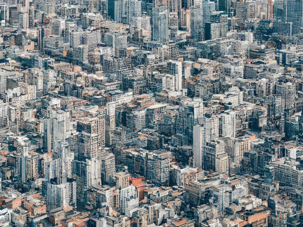 Image similar to drone view of a city, Brutalist architecture,sharp focus,telephoto lens,digital art 4k