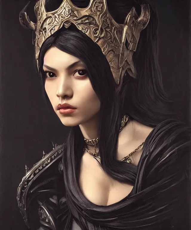 Image similar to the portrait of ( ( ( ( ( akali from league of legends ) ) ) ) ) in black wax crown by roberto ferri, dark fantasy, witcher, very detailed oil painting, masterpiece, 8 k