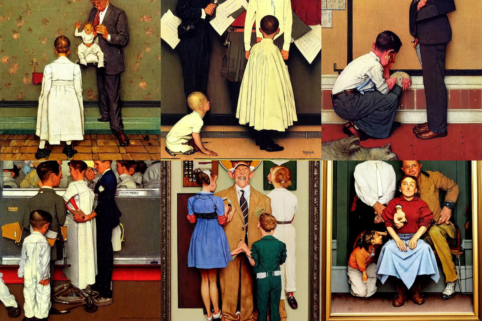Prompt: A person is excited because the clone they just bought has just arrived. A painting by Norman Rockwell.