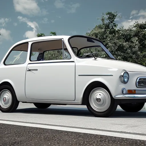 Prompt: white FIAT 600 Classic Car being carried by the Mox Pearl Dragon, unreal engine 8k