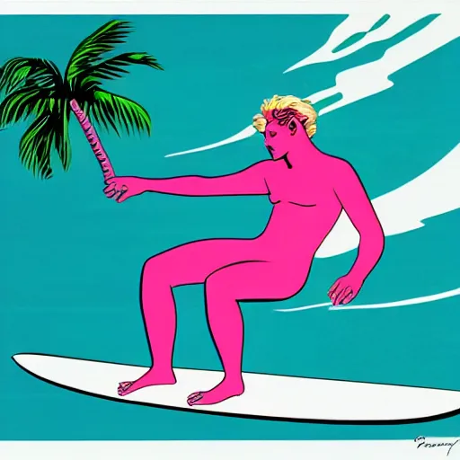 Prompt: vaporwave pop art surfer sloth illustration by patrick nagel