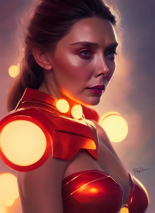 Image similar to portrait of modern darna, elizabeth olsen, intricate, elegant, glowing lights, highly detailed, digital painting, artstation, glamor pose, concept art, smooth, sharp focus, illustration, art by wlop, mars ravelo and greg rutkowski