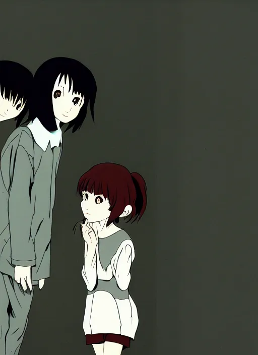 Prompt: boy, girl and a goat, still from Serial Experiments Lain, high resolution