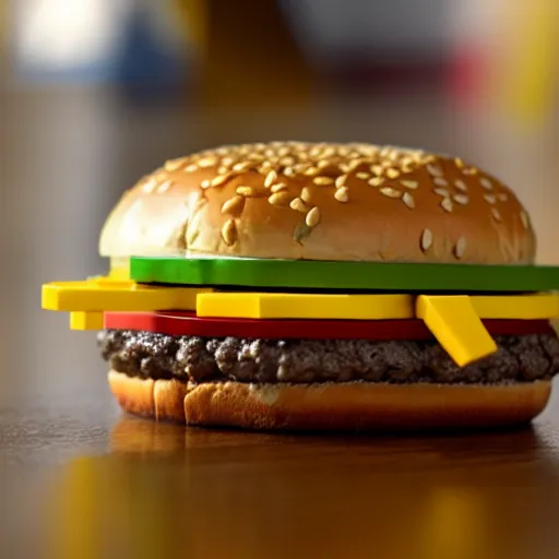 Image similar to a cheese burger made of lego, modern art