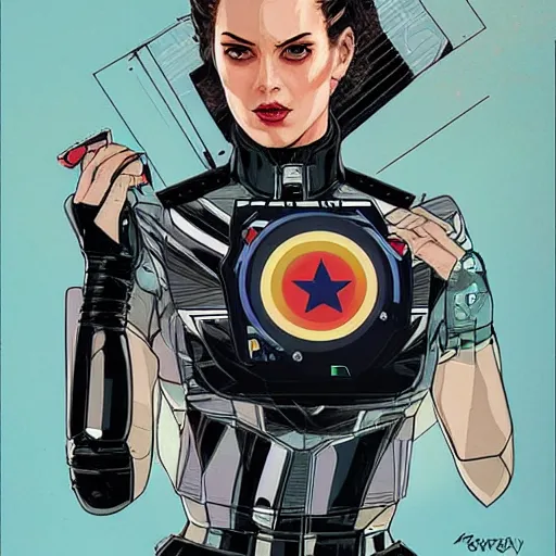 Image similar to portrait of a female android, by MARVEL comics and Sandra Chevrier