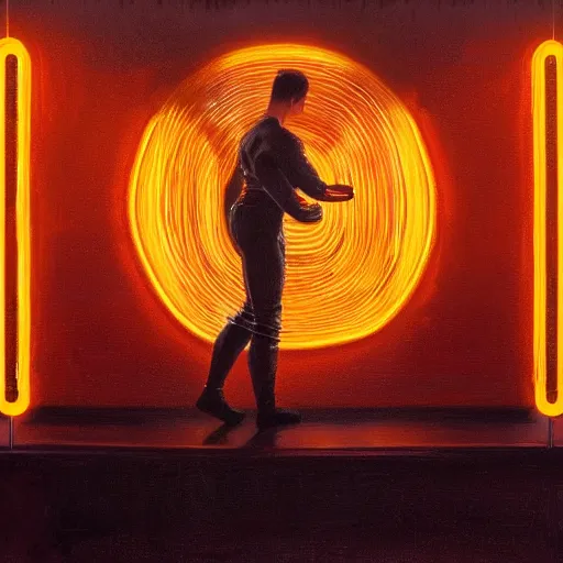 Image similar to a translucent orange, pitch black room, extremely detailed masterpiece, oil on canvas, low-key neon lighting, artstation, hyper-realism, Blade Runner 2049, Roger Deakin’s cinematography, by J. C. Leyendecker and Peter Paul Rubens and Dennis Wojtkiewicz,