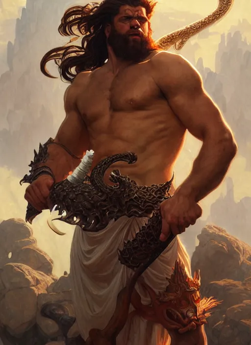 Prompt: portrait of heracles slaying the hydra, d & d, fantasy, intricate, elegant, highly detailed, digital painting, artstation, concept art, smooth, sharp focus, illustration, art by artgerm and greg rutkowski and alphonse mucha