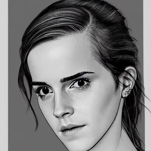 Image similar to emma watson portrait, drawn by dave gibbons, extreme detail, sharp focus