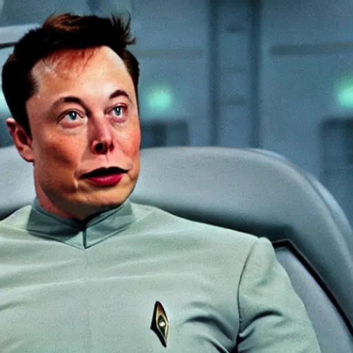 Image similar to A still image of Elon Musk as a Vulcan on Star Trek The Next Generation. 1987.
