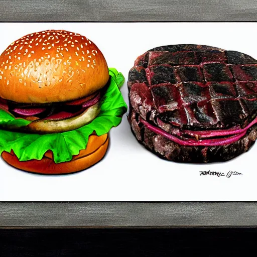 Image similar to juicy beef burger, by hr giger