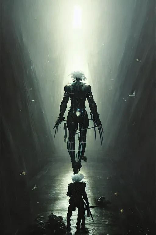 Image similar to hieronymus bosch, greg rutkowski, anna podedworna, painting of raiden metal gear solid 4