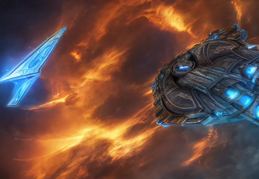 Prompt: photograph of a protoss spaceship, uhd 4 k, artstation, hdr, 4 k, incredible detail taken by nikon 3 5 0 0 camera