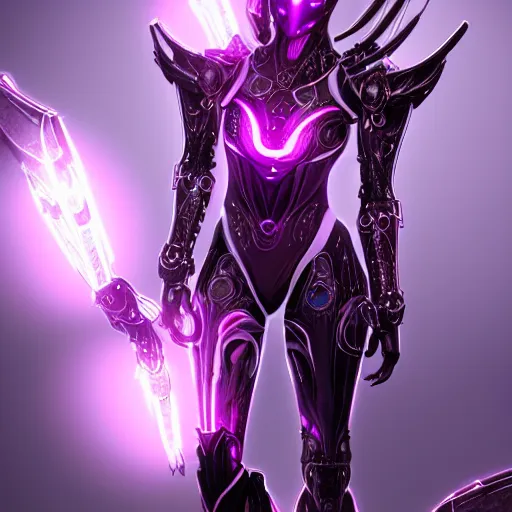 Image similar to highly detailed exquisite fanart, of a beautiful female warframe, but as an anthropomorphic robot dragon with glowing purple eyes, shiny silver sleek armor with fuchsia accents, engraved, elegant pose, close-up shot, full shot, epic cinematic shot, sharp claws for hands, long tail, professional digital art, high end digital art, singular, realistic, DeviantArt, artstation, Furaffinity, 8k HD render