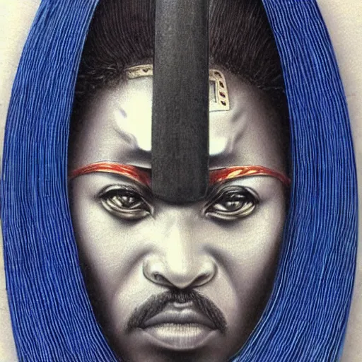 Image similar to oscar ukonu, beautiful samurai made with blue african ball point pen