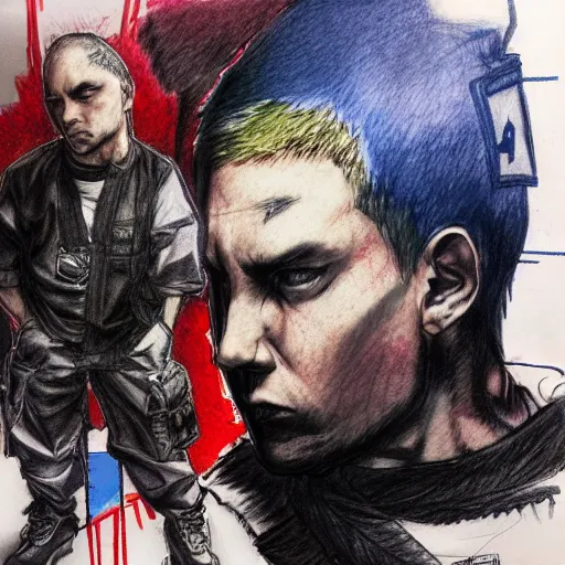 Image similar to color pencil sketch of Eminem, Yoji Shinkawa