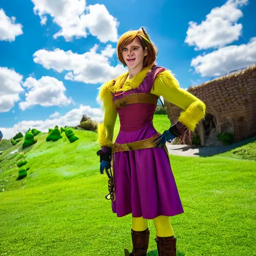 Image similar to Emma Watson in Shrek cosplay, (Sony a7R IV, symmetric balance, polarizing filter, Photolab, Lightroom, 4K, Dolby Vision, Photography Award)