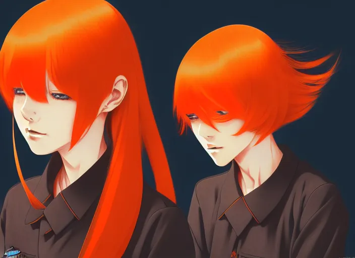 Image similar to anime girl with orange hair in the Soviet pioneer form, manga,katsura masakazu, intricate, detailed, studio lighting, gradation,editorial illustration, matte print, Ilya Kuvshinov, concept art, digital