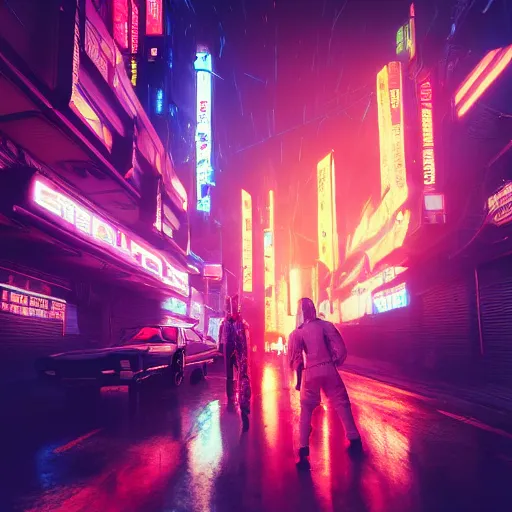 Prompt: professional photo of astronaut on cyberpunk street, synthwave, blade runner 2 0 4 9, hyperrealistic masterpiece, trending on artstation, cgsociety, kodakchrome, golden ratio, cinematic, composition, beautiful lighting, hyper detailed, sharp focus, octane render, 4 k, unreal engine