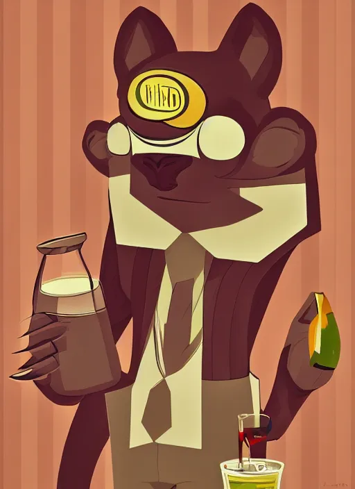 Image similar to squirrel anthro as a dapper bartender, retro futurism, art deco, detailed painterly art style, 🐿🍸🍋, furaffinity, trending on artstation