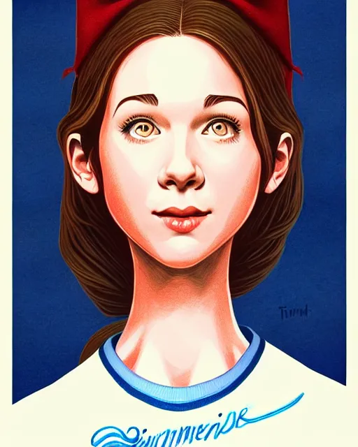 Prompt: a richly detailed color  illustration depicting a female character from Gilmore Girls as a prep highschool student surrounded by beautiful cursive writing, large format image. illustrated by Artgerm and Mina Petrovic and Timothy Kong. 3D shadowing.