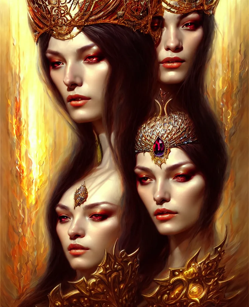 Image similar to A portrait of a female jewels-crowned sorceress; by Karol Bak and Jia Ruan, artstation, deviantart, fantasy art, rpg portrait