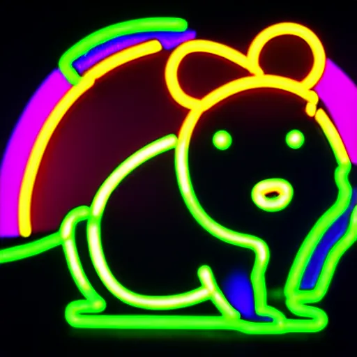 Image similar to cyberpunk hamster made of glowing neon lights holding a rainbow gem crystal, light reflection, 8 k, hd, logo