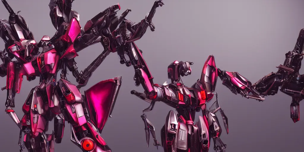 Prompt: a metal insect - like of female gundams like spider is in pink and red collection by merriam, daniel, intricate mechanical details, futuristic, 2 k aesthetic, dramatic lighting, 4 k, 3 d octane render, provenance, detailed, trending on artstation