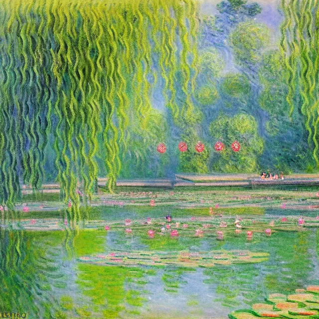 Prompt: a beautiful painting summer palace garden and lotus pond in beijing, by claude monet realistic oil painting