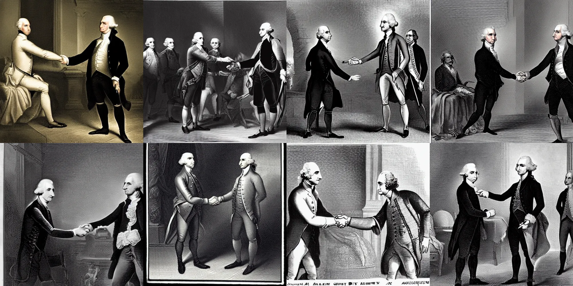Prompt: George Washington shaking hands with an alien
