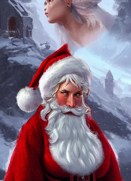 Prompt: digital _ painting _ of _ female santa clause _ by _ filipe _ pagliuso _ and _ justin _ gerard _ symmetric _ fantasy _ highly _ detailed _ realistic _ intricate _ port