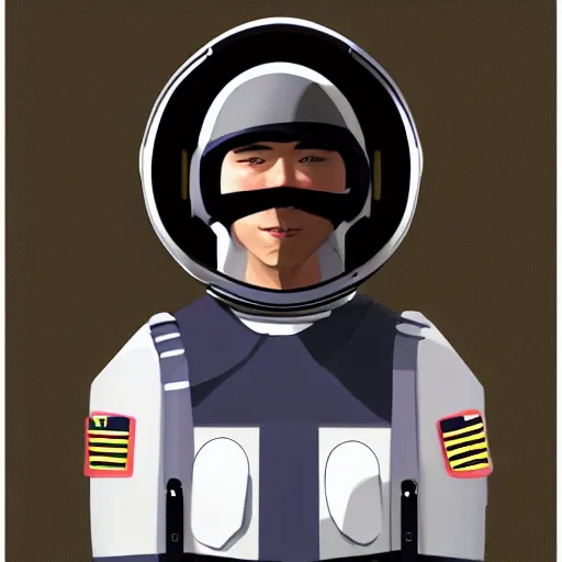 Image similar to id photo of a space officer in military outfit, digital painting