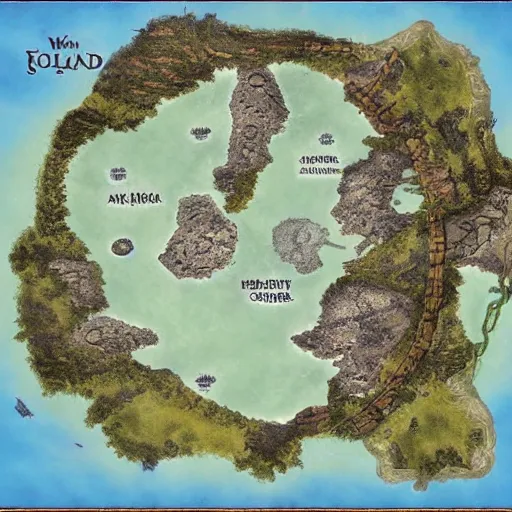 Prompt: A fantasy map of a floating island