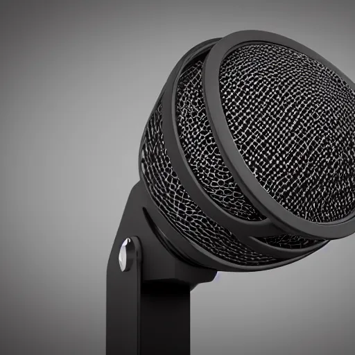 Prompt: 3 d render of stainless steel retro microphone on the black onyx stand, octane render, corona render, unreal engine, realistic render,