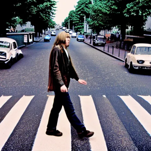 Image similar to Kurt cobain crossing abbey road