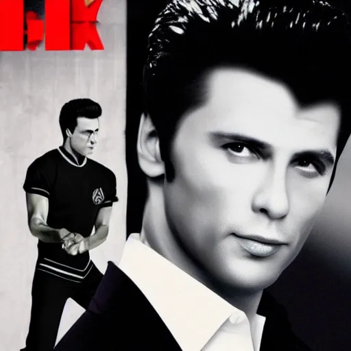 Image similar to vladimir putin as danny zuko in grease, hollywood movie poster, realistic,