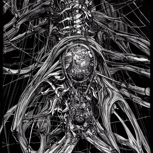 Prompt: birthing pod by tsutomu nihei, inked, minute details, desolation, hyper realistic, cosmic horror, biomechanical, beautiful