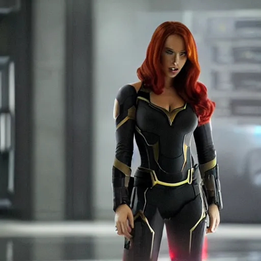 Image similar to A still of Megan Fox as Black Widow in Iron Man 2 (2010)