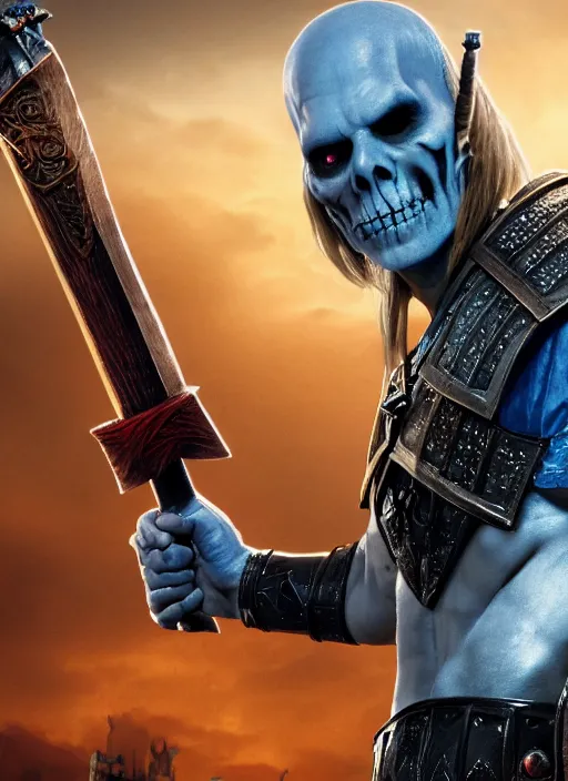 Image similar to movie still of skeletor as letho in the witcher 2, gameplay, 8 k, hd