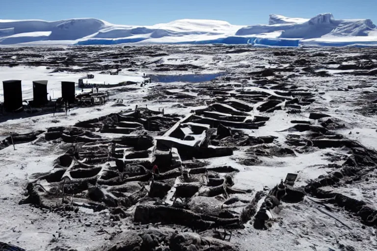 Image similar to high - tech antarctic archaeological dig site