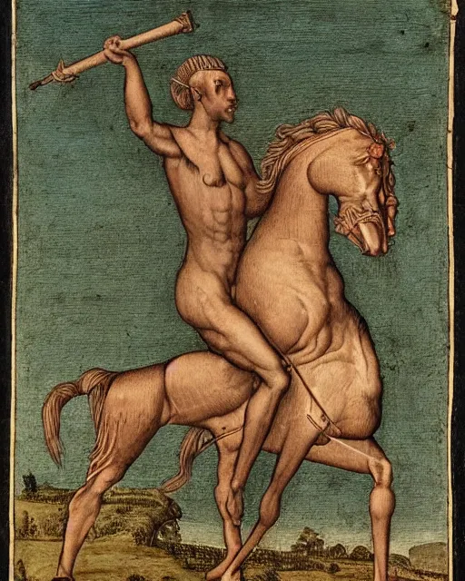 Prompt: centaur, high detail, extremely detailed, very sharp, in the style of theodor de bry, jost amman,