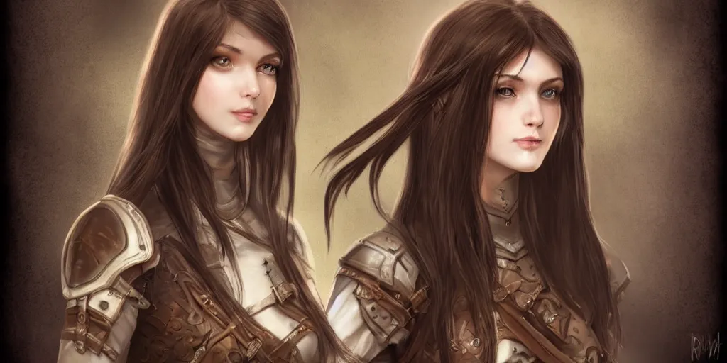 Image similar to 2 5 years old women : : dark straight hair : : overwheight, brown medieval cloting, light armor, natural materials : : high detail, digital art, illustration, realistic, rpg, fantasy