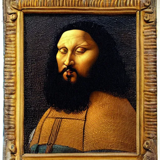 Image similar to a portrait of a fat but strong black haired king in the style of leonardo da vinci