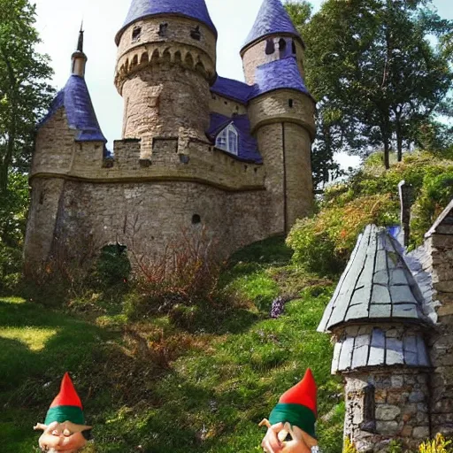 Image similar to A fairy tale looking castle being overun by gnomes