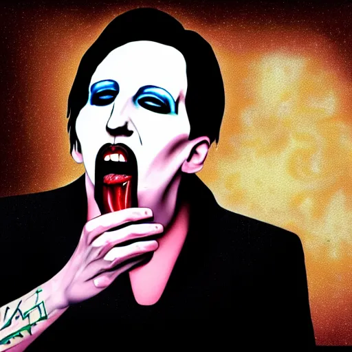 Image similar to digital painting of marilyn manson eating toast