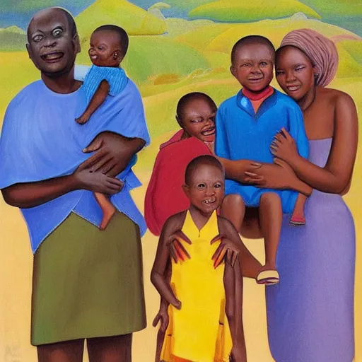 Prompt: happy african family in the style of edward hooper modern contemporary details faces eyes nose mouth 8k