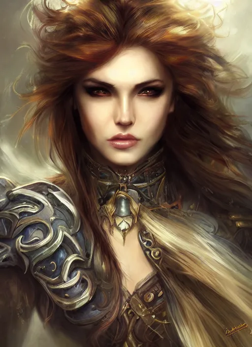 Image similar to a beautiful woman paladin with cloack, 8 k, sensual, hyperrealistic, hyperdetailed, beautiful face, long hair windy, dark fantasy, fantasy portrait by laura sava