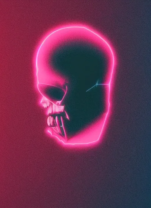 Image similar to statue of hercules, half his face as a skull, beeple, vaporwave, retrowave, abstract neon shapes, tonal separation, black background, glitch, pixel sorting, strong contrast, pinterest, trending on artstation