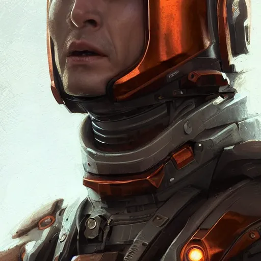 Image similar to Portrait of a man by Greg Rutkowski, he is about 40 years old, short copper hair, attractive, military composure, younger brother vibes, expression of sorrow and disbelief, he is wearing futuristic space tactical suit, highly detailed portrait, digital painting, artstation, concept art, smooth, sharp foccus ilustration, Artstation HQ.