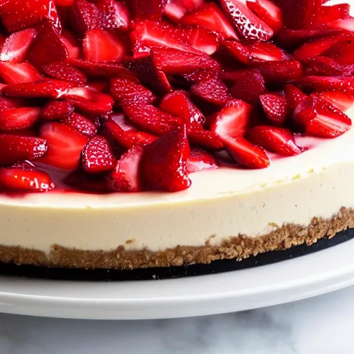 Prompt: close view of a delicious sweet and perfect strawberry cheesecake piece, award winning, 4 k, beautiful